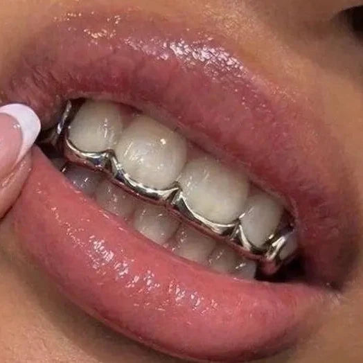 Curved Bar Full Set Grillz, Silver, Gold, Rose Gold!