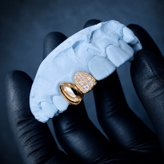 Iced Out Diamond & Plain Double Grillz Cap! Gold, Silver!