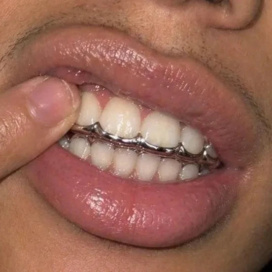 Curved Bar Full Set Grillz, Silver, Gold, Rose Gold!